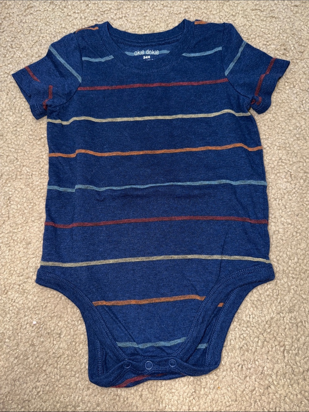 okie dokie Navy Blue Striped Baby One-Piece Bodysuit